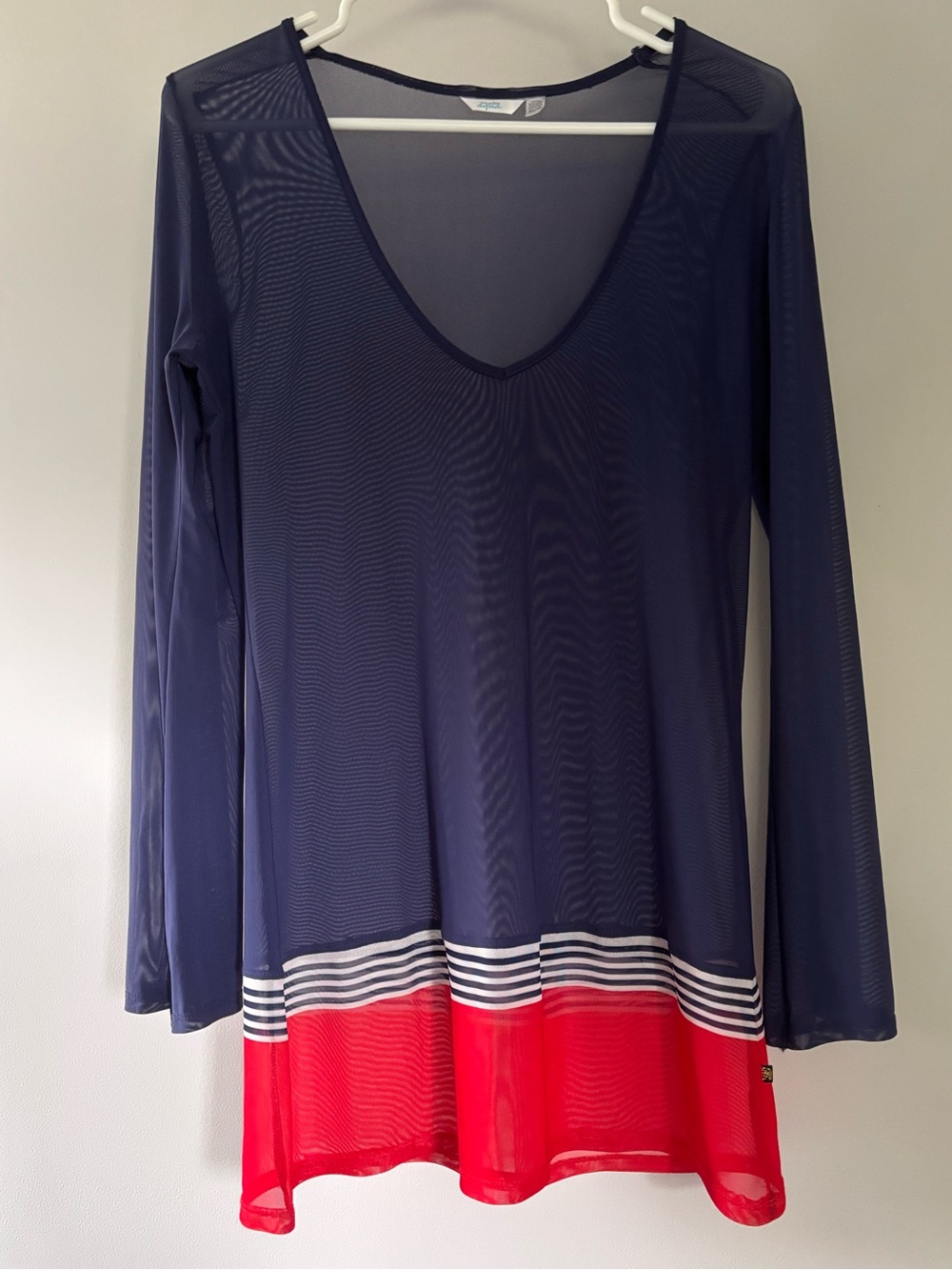 AQUA Sheer Navy and Red Tunic Coverup